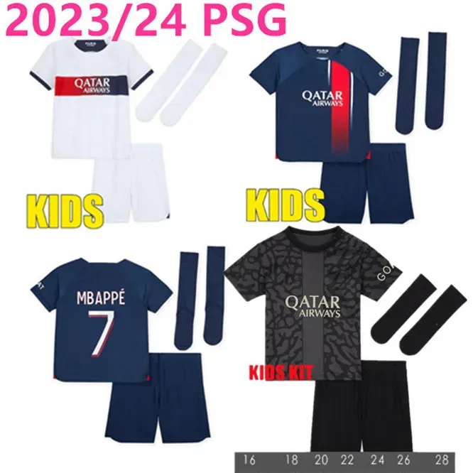 Soccer Jerseys 2023 2024 MBAPPE Lee Kang in Maillots Football Shirt 23 24 Paris Kids Kit with Socks Uniform Enfants Maillot De Foot