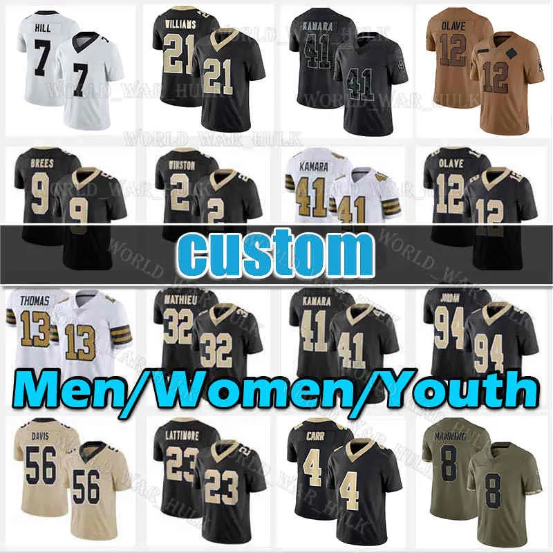 12 Maglia da calcio Chris Olave Alvin Kamara Derek Carr Tyrann Mathieu Taysom Hill Jimmy Graham Michael Thomas Marshon Lattimore New Orleanses Saints Jameis Winston