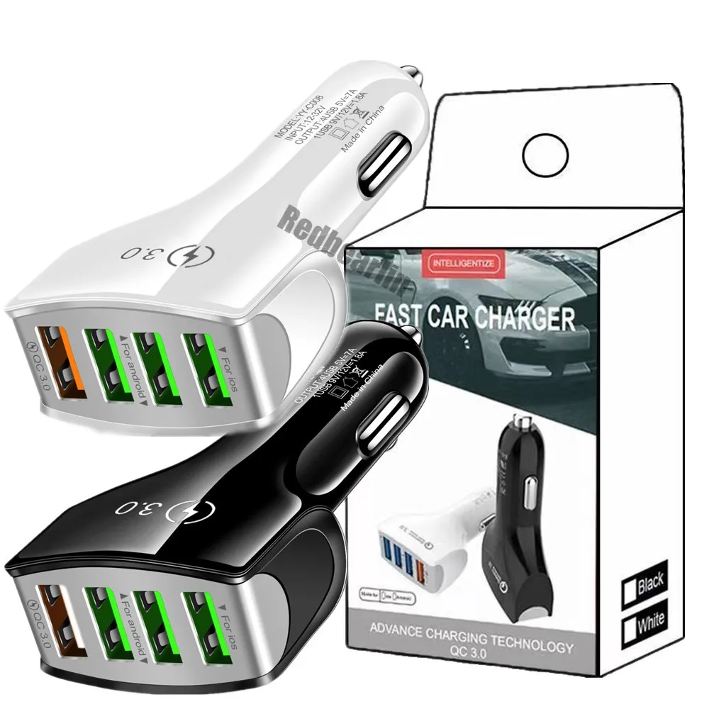 Caricabatterie per auto ad alta velocità 5V 3.1A 4 porte USB Caricabatterie per auto per IPad Iphone 11 12 13 14 15 Pro Samsung s20 s23 s24 utral Xiaomi Huawei Telefono Android con scatola