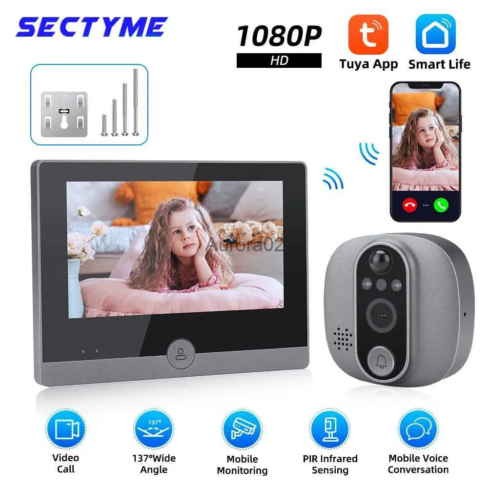 ドアベルセクティム4.3inch tuya peephole video doorbell camera night pir motion detection door bell 1080pスマートホームドアビューカメラYQ231111