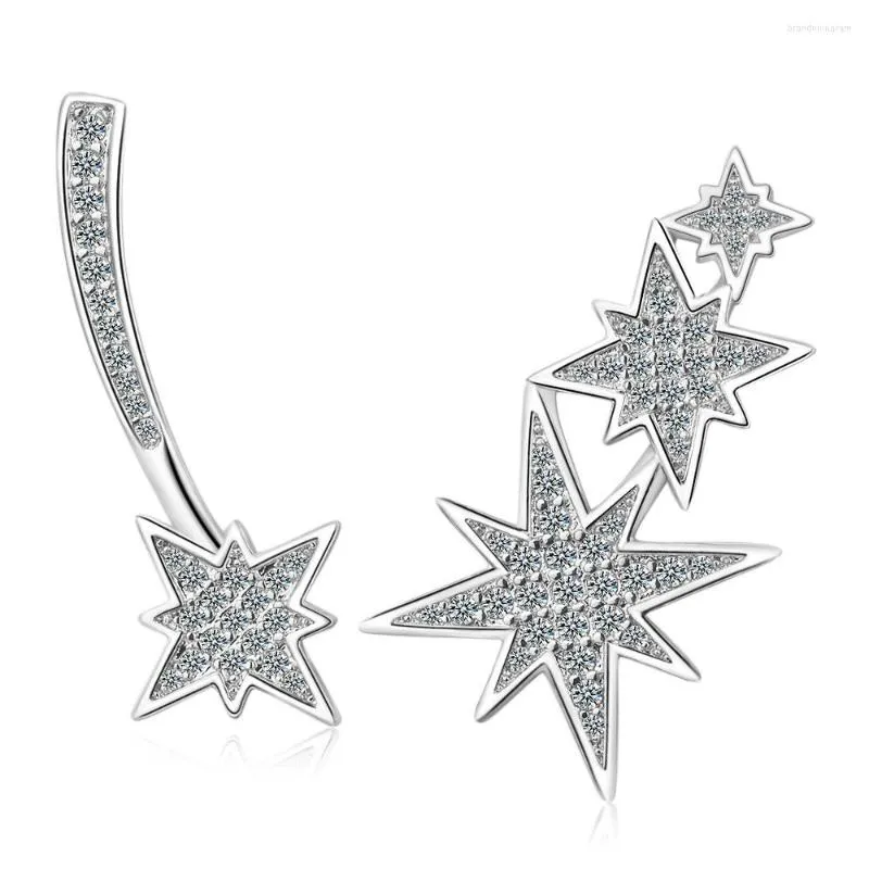 Orecchini a bottone Colore argento Micro pavé di cristallo Meteor Star Ear Climbers Crawler carino per le donne Ragazze Pentagram Fine Jewelry