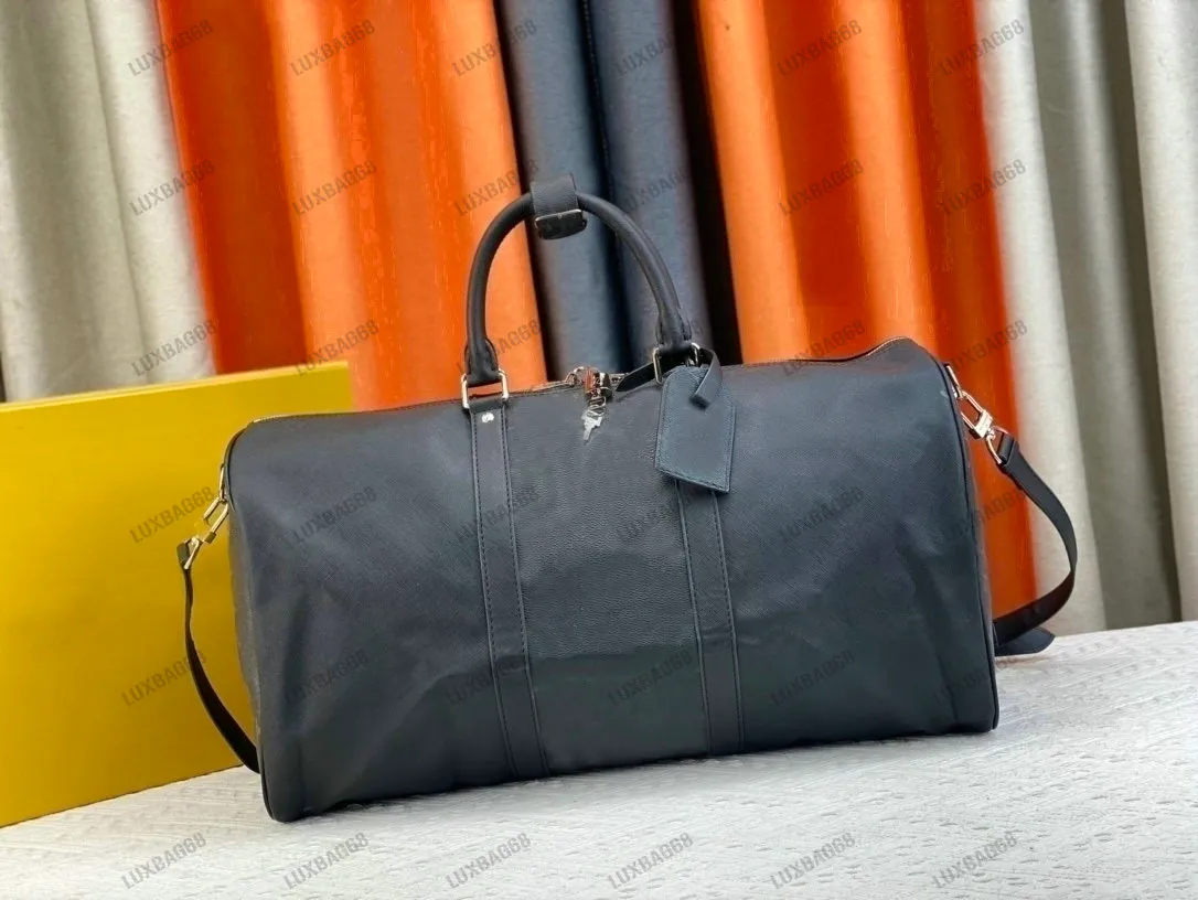 검은 흑연 Keepall 50 더플 가방 N40443 디자이너 남자 주말 여행 가방 Damier Infini 가죽 핸드백 클래식 바둑판 패턴 크로스 바디 큰 용량