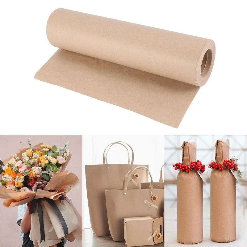 Gift Wrap 30 Meters Brown Kraft Wrapping Paper Roll for Wedding Birthday Party Parcel Packing Art Craft 230411