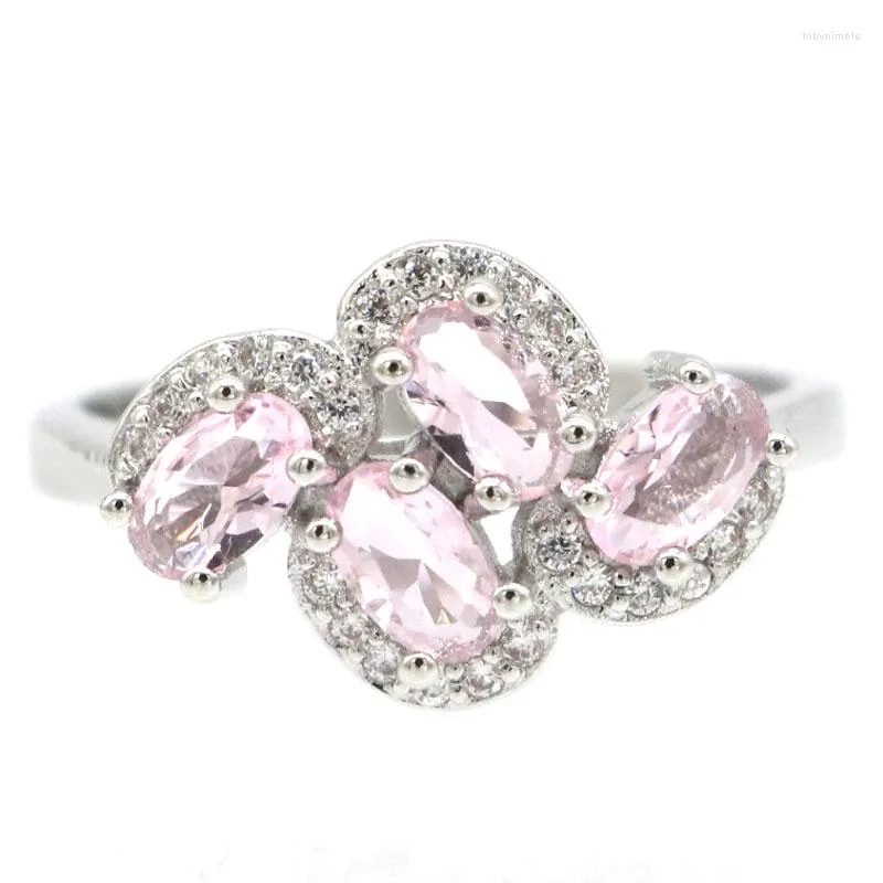 Ringos de cluster 16x11mm estilo minimalista rosa kunzite branca cz noivado da mulher prata