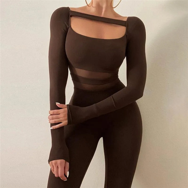 Robes décontractées Hirigin Gaine Concise Combinaison Femmes Herfst Unique Maille tronquée Voir à travers Slim Simple Femme AttirewearCasual