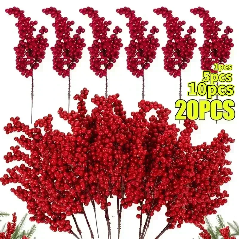 Décorations de Noël Décoration de baies artificielles avec des branches rouges utilisées pour les fêtes d'arbres décorations de table à manger à la maison clé à fruits cadeaux de bricolage 231110