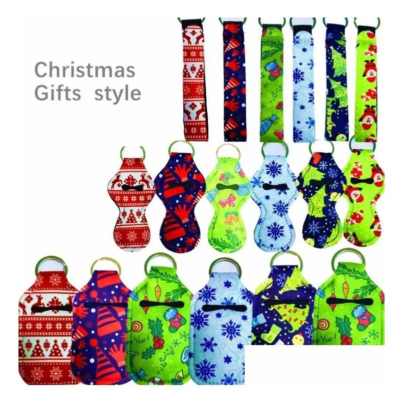 1 setis3 PCS 36 Styles Christmas Neoprene Hand Hand Bottizer حامل معصم مفتاح Chapstick Keyring Drop Drova