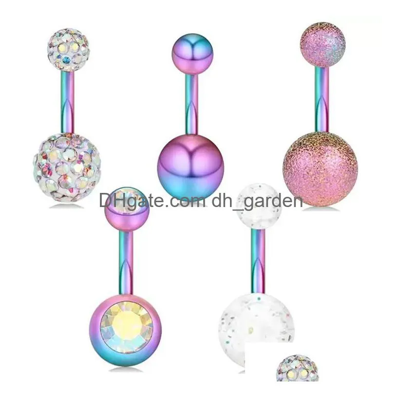 Navel Bell Button Rings Fashion 5 /6 Piece Set of Navel Ring Color Soft Ceramic Nail rostfritt stål Navels Button Punctu Dhgarden Dhuwn