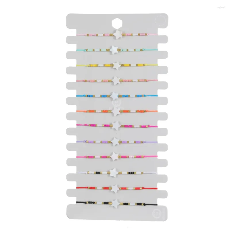 Pulseras de eslabones 12 unids/lote cuentas de arroz coloridas con cuentas de vieira estrella de cinco puntas pulsera tejida conjunto amistad cuerda accesorios de joyería regalo