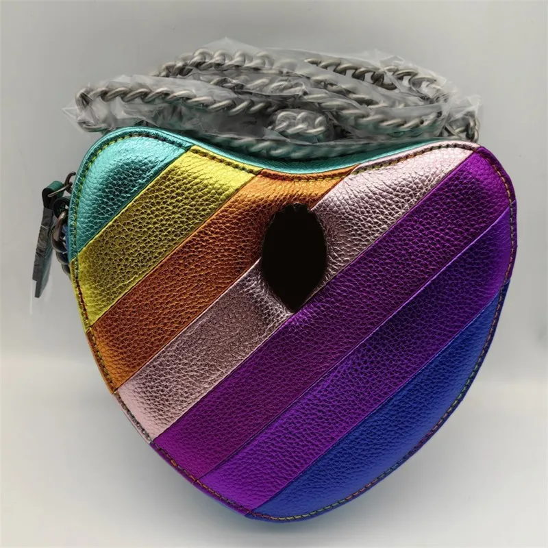 Mens Rainbow Heart Heart Bag With Eagle Head London Design, Rhinestone