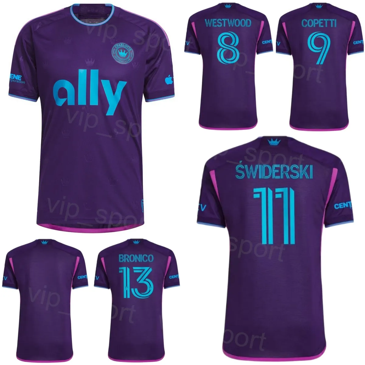 FC Charlotte Jerseys Soccer 9 Enzo Copetti 7 Kamil Jozwiak 25 Harrison Afful 24 Jaylin Lindsey 18 Kerwin Vargas 77 Nuno Santos 6 Bill Tuiloma Football Shirt Kits 23/24