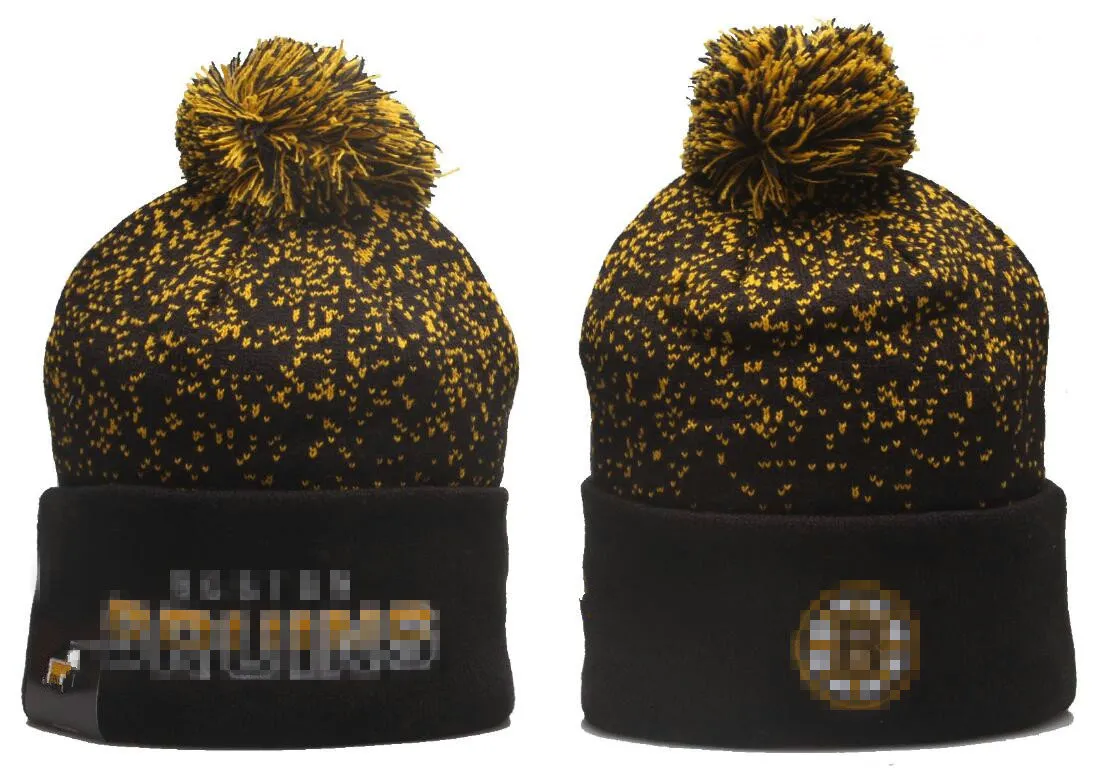 Berretti da uomo BRUINS Berretti BOSTON Beanie Hats Tutte le 32 squadre Pompon lavorato a maglia con risvolto a righe Lana laterale calda USA College Sport Cappello lavorato a maglia Berretto da hockey Per donna