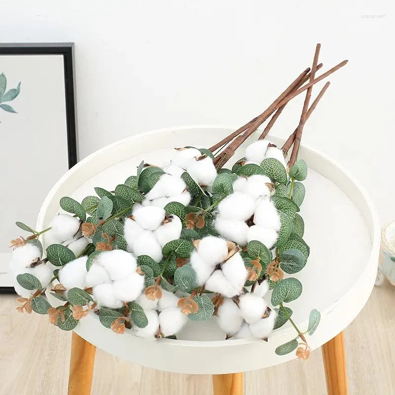 Decorative Flowers Simulated Eucalyptu Leaf Vase Flower Arrangement With 4 Cotton Dried Artificial Eucalyptus Money Wedding Decoration