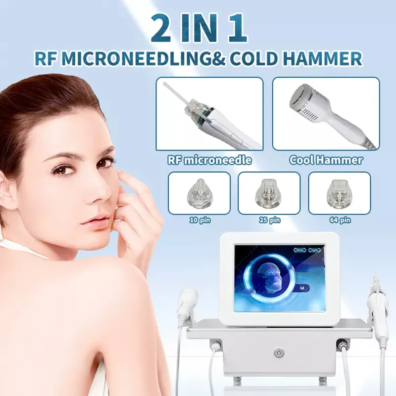 2 in 1 macchina per microaghi di bellezza antirughe smagliature rimozione della cicatrice dell'acne cura della pelle rafforzamento terapia antirughe con impugnatura fredda