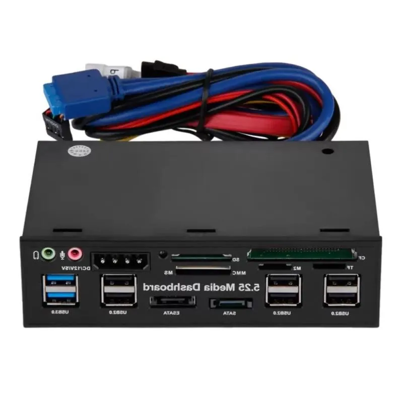 Çok faaliyetli 525 "Medya Gösterge Tablosu Kart Okuyucu USB 20 30 Pin E-SATA SATA Ön panel TQHJN