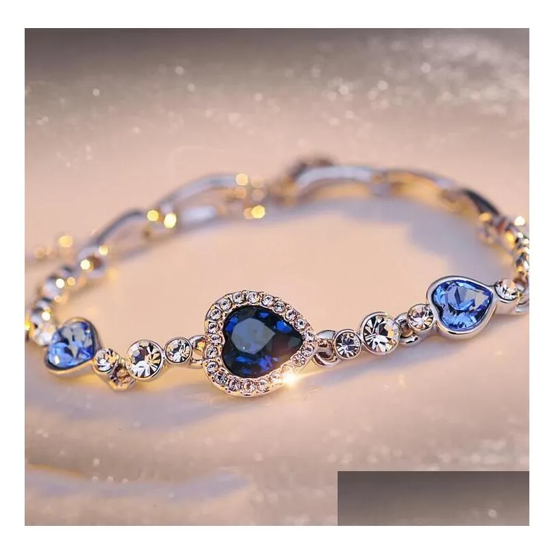 6 Colors Elegant Shape Women Crystal Bracelet Plating Heart Pendant Bracelets For Girl Nice Gift Mti Style Wholesale Ship Drop Deliver Dhgzu