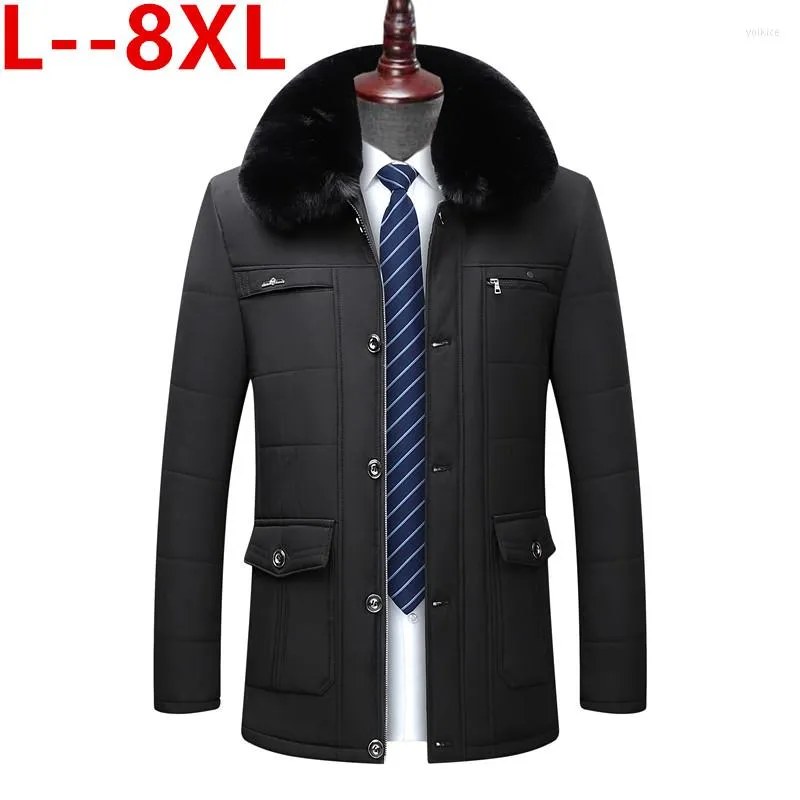 Hommes vers le bas Plus 8XL 6XL 5XL Style hiver chaud manteau épais polaire mode longues vestes hommes marque vêtements mâle pardessus col de fourrure