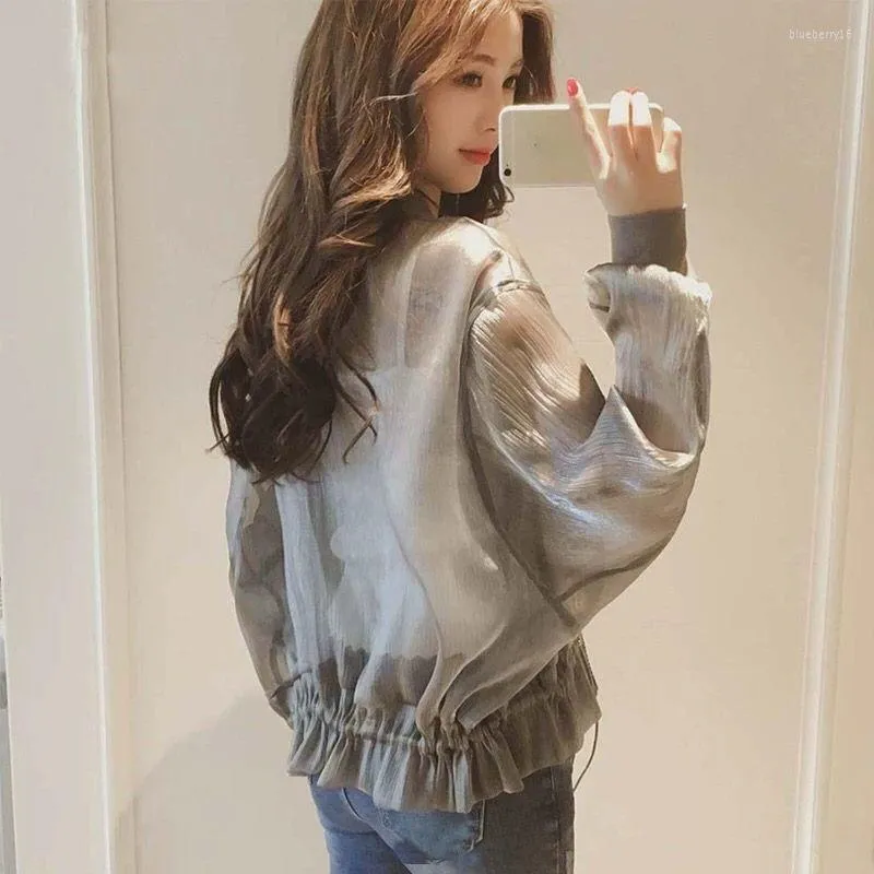 Women's Jackets Sunscreen Jacket Summer Korean UV Protection Loose Sun-protective Clothing Thin Bright Silk Coat Zipper Bomber