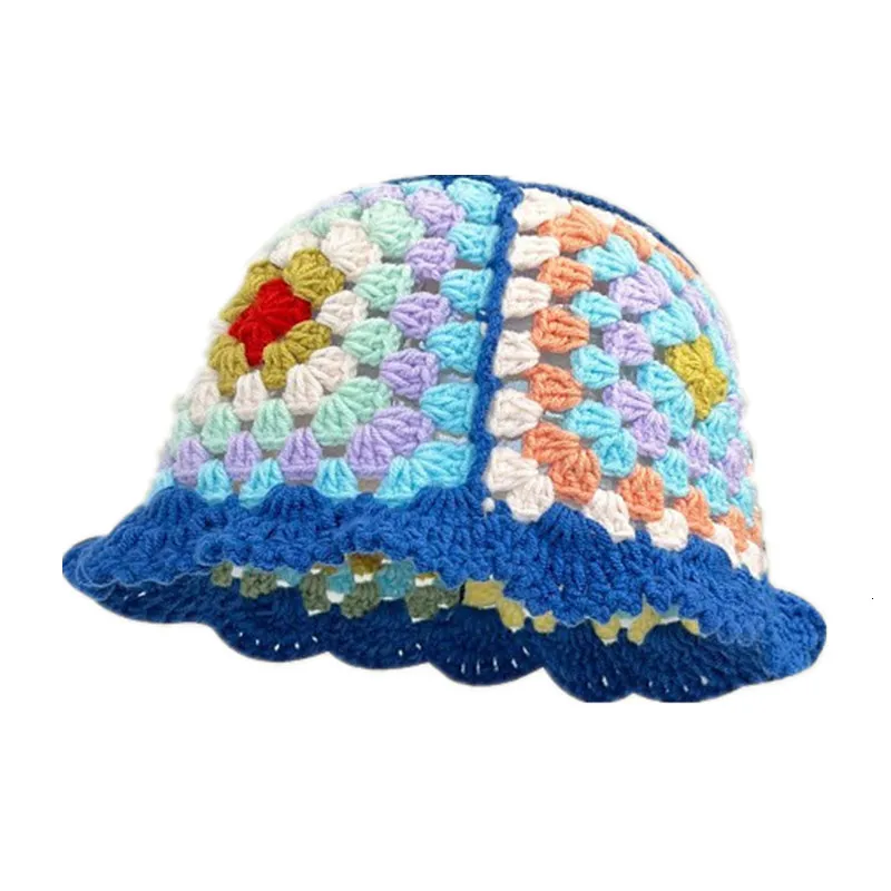 Cappelli a tesa larga Cappello autunno e inverno alla moda Cappello carino con gancio per mano lavorato a maglia Cappello in lana fiore vintage Circonferenza testa grande versatile per bambini Wa 230411