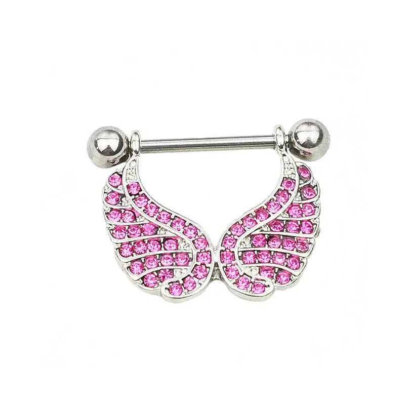 Navel Bell Button Rings D0663 Wings Pink Color Nipple Ring Drop Delivery Jewelry Body Dhgarden Otex5