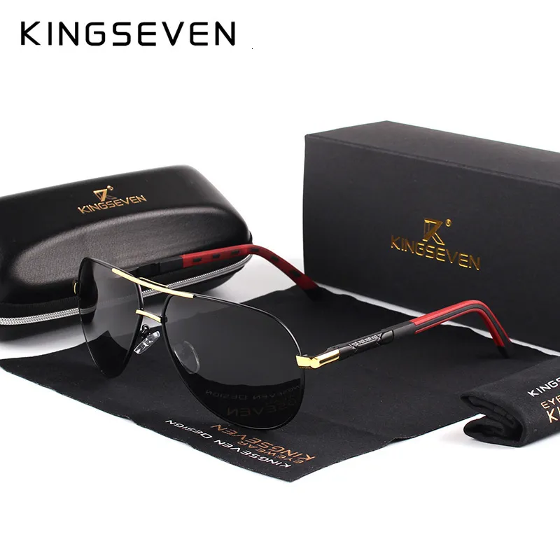 Solglasögon Kingseven Men Vintage Aluminium Polariserade solglasögon Klassiska märkes solglasögonbeläggningslins Driving Eyewear For Menwomen 230411