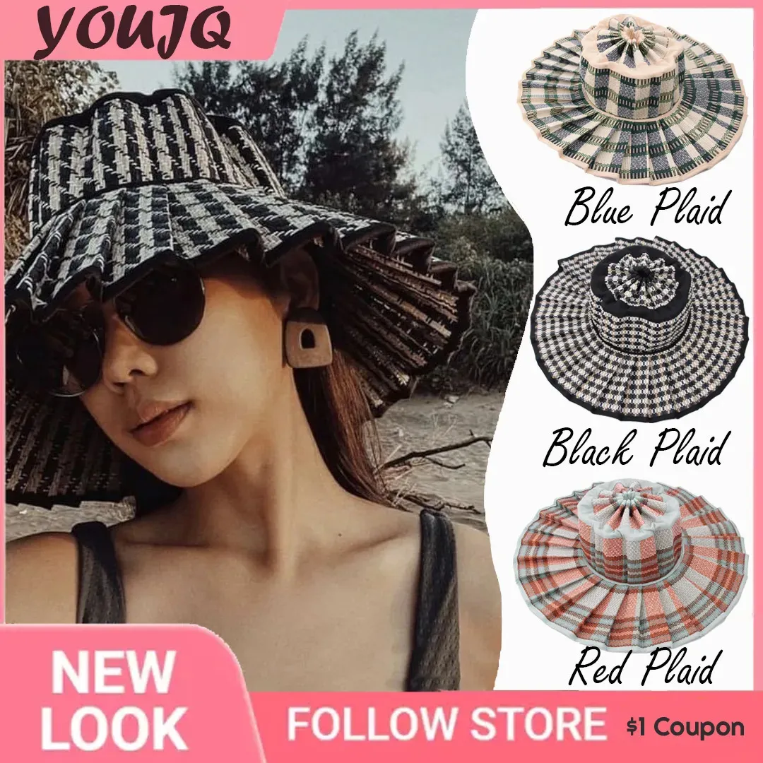 BeanieSkull Caps Summer Foldable Pleated Women Sun Hats Casual Top Sunscreen Lorna Style Straw Hat Outdoor Beach Shade Straps Adult Lady 231110