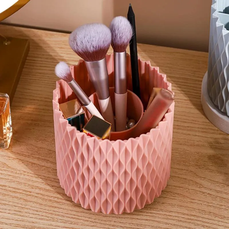 Storage Boxes Easy Access To Makeup Tools - Rotating Brush Cup With Large Capacity Open For Breathability Pink Style