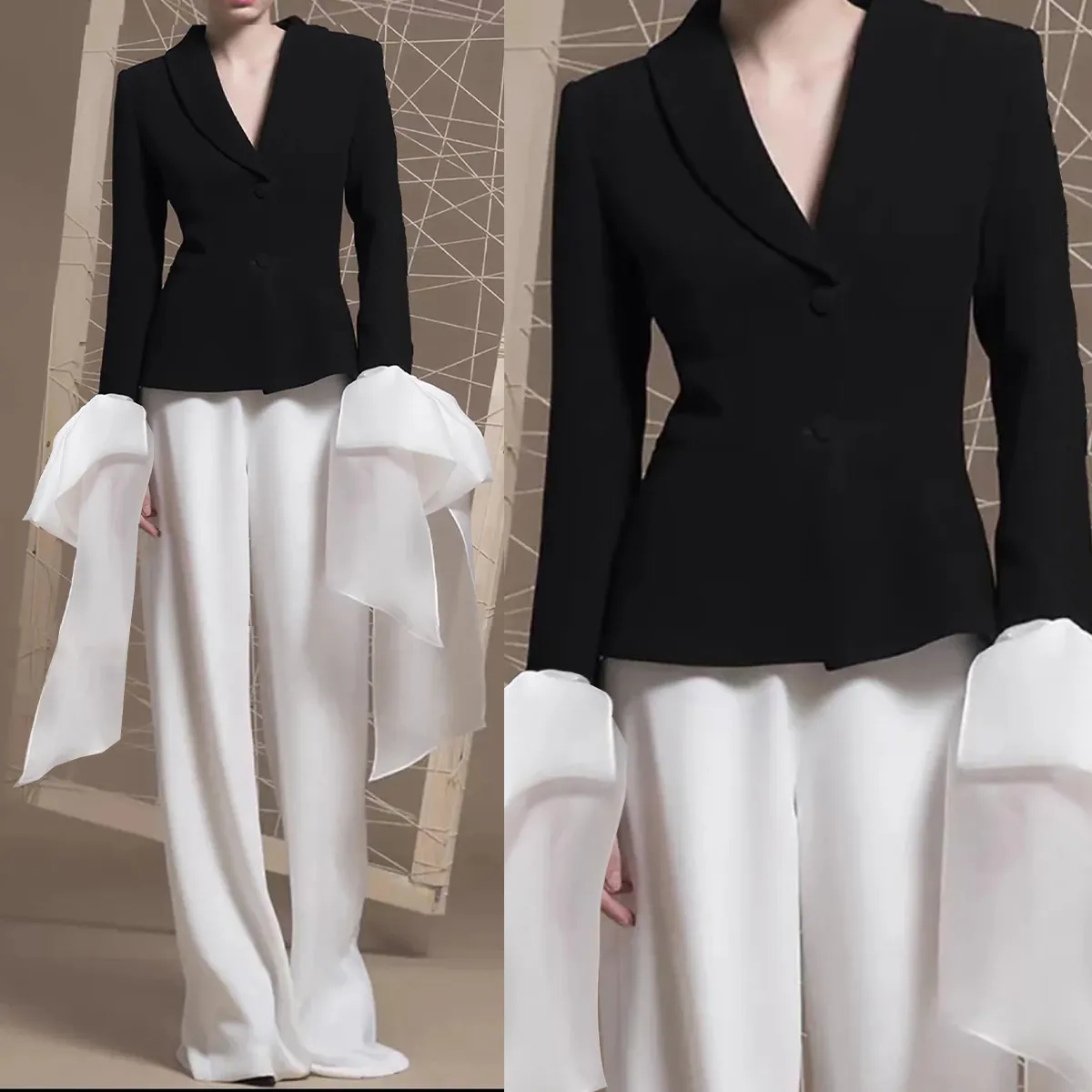 Black Mother Of The Bride Pants Suits Slim FIt Women Long Sleeve Formal Party Prom Evening Guest Wear 2 Pieces