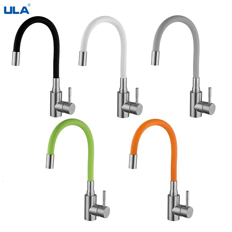 Robinets de cuisine ULA tuyau coloré noir Chrome mitigeur d'eau froide bec d'évier pour acier inoxydable 230411