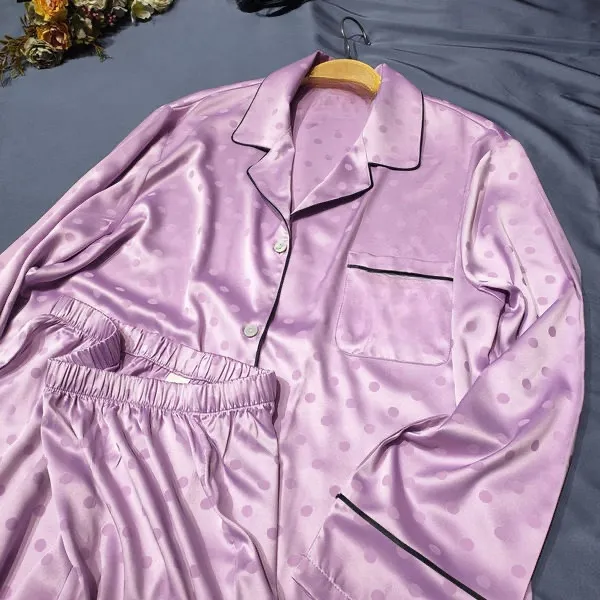 SIHA Women's Satin Pajama Set - Long Sleeve Button-Down Top & Pants, Dark Purple Sleepwear, Luxury Pajamas - View #10