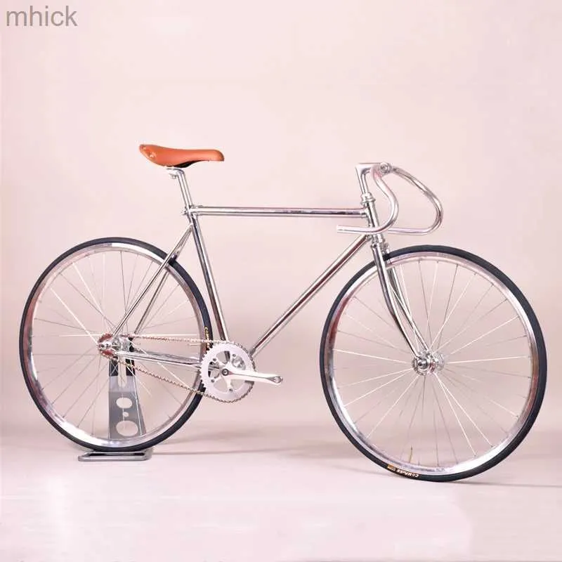 Bisiklet pedalları retro sabit dişli bisiklet 52cm çelik çerçeve gümüş elekoplatma tek hızlı bisiklet alüminyum alaşım tekerlek aşağı doğru gidon 3M411