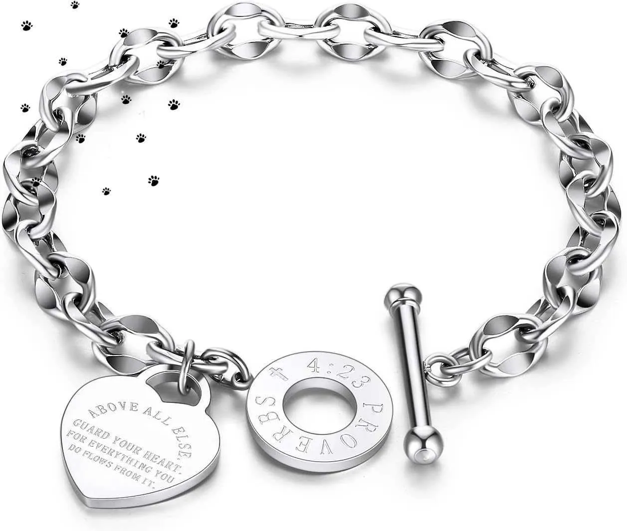 kelistom Bracelet à breloques en forme de cœur en acier inoxydable 316L pour femmes et adolescentes, cadeau romantique, plaqué argent/rose/or 18 carats, fermoir OT