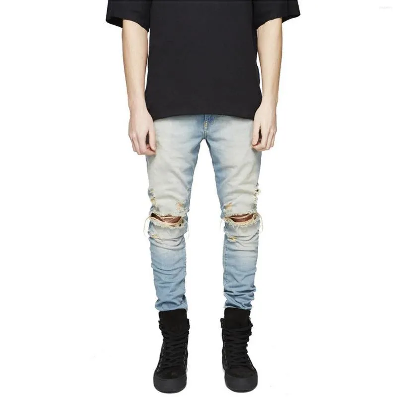 Mäns jeans Godlikeu Mens Black White Destroy Distessed Ripped Skinny Biker Moto Hip Hop Urban Denim Pants