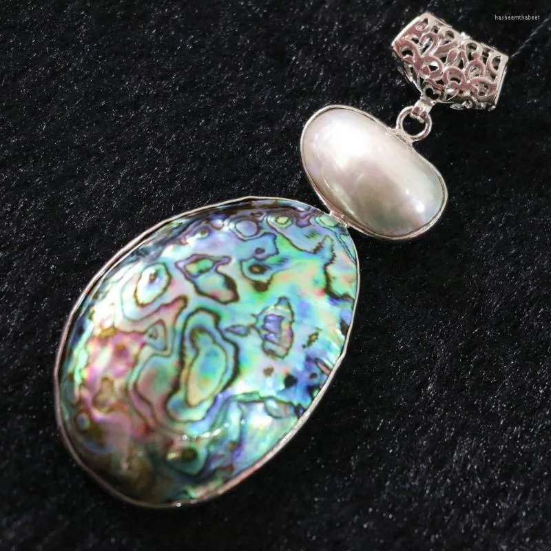 Pendant Necklaces Natural Abalone Pearl Large Big Oval Charms Chain Necklace Making Jewelry B1142