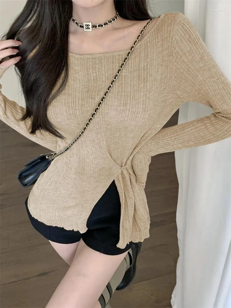 Women's Sweaters Fashion Sweater Women Slash Neck Off Shoulder Tunic Pull Femme 2023 Ropa Mujer Long Sleeve Split Jumper Sexy Knitted