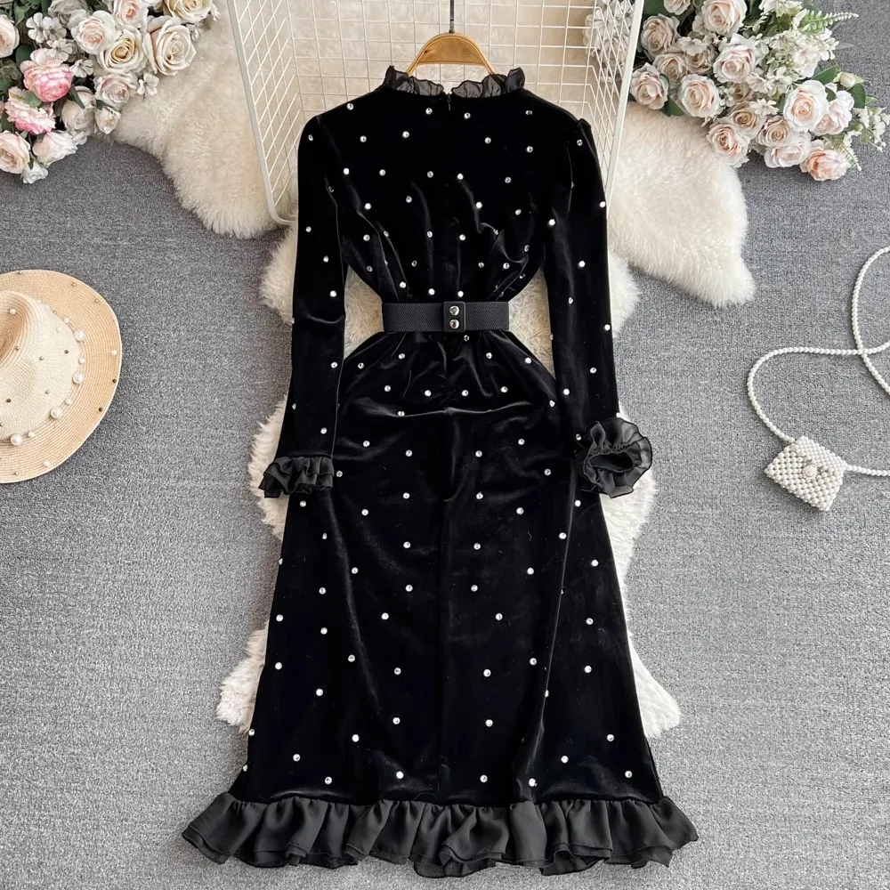 chinese dress ladies MB FASHION Off-Shoulder Mermaid Midi Dress with Long Sleeve Strap Deta