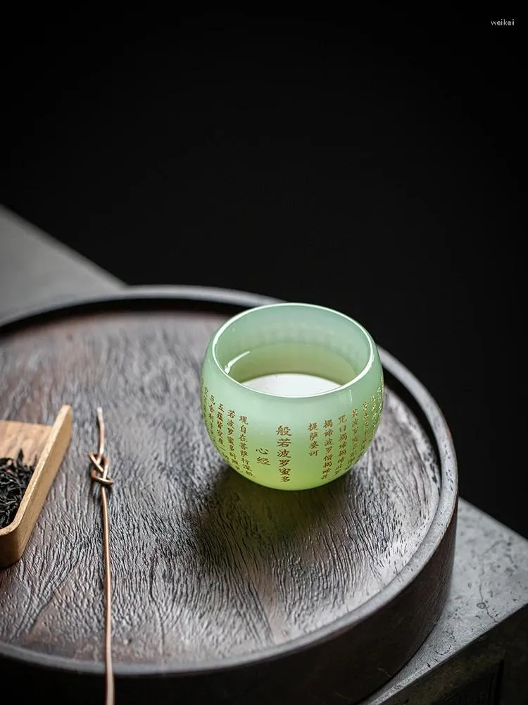 Teaware sets Heart Sutra Glaze Gongde Cup Tea Set Jade Porcelain Master Single Carving Small Teacup