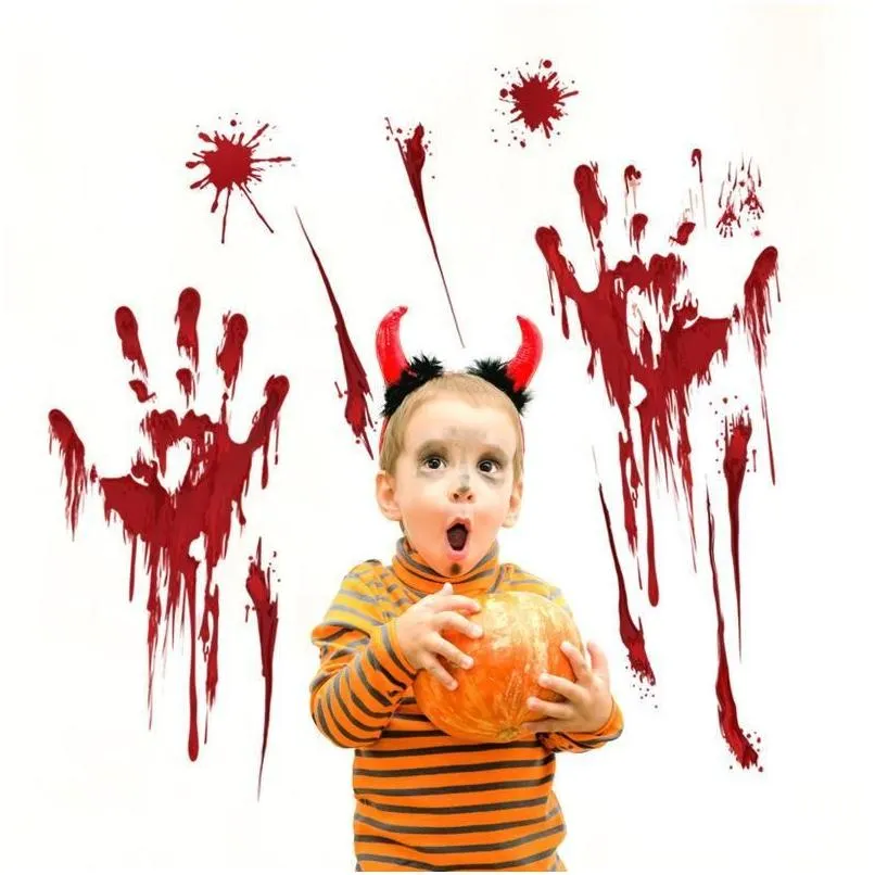 Wall Stickers Blood Handprint Footprint Sticker Horror Decal Halloween Home Decoration Window Pvc Reusable Glass Door Drop Delivery G Dhkjr