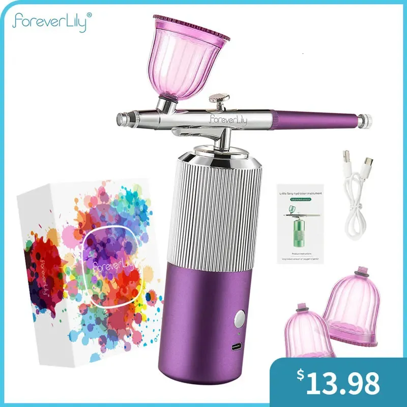 Apparaten voor gezichtsverzorging Mini-airbrush-set met compressor Multifunctionele kunstschilderij Nano-spuitpistool Nageltaartdecoratie Make-up Tattoo-spuit 231110