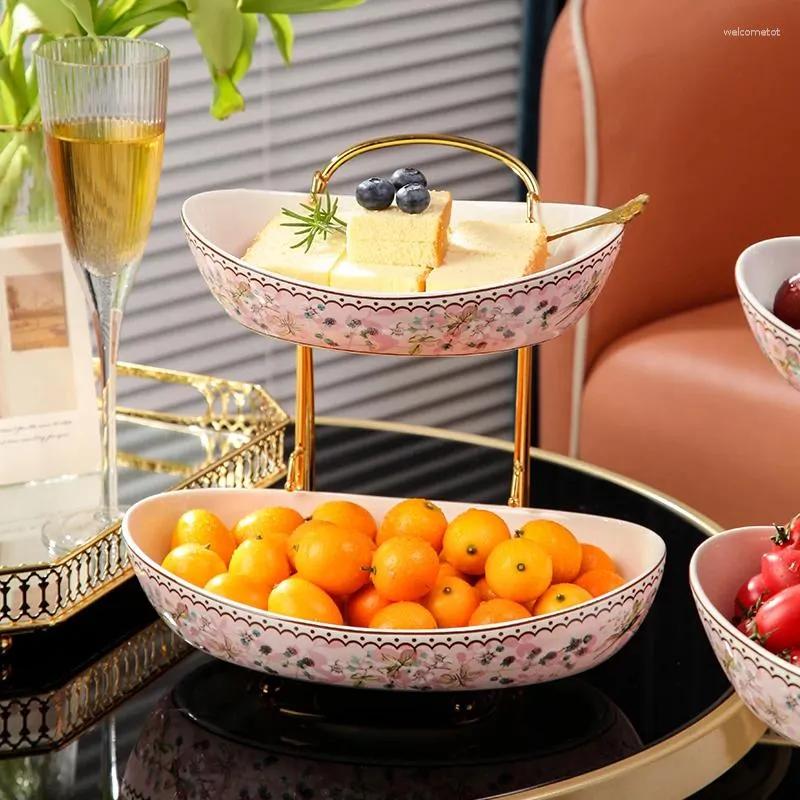 Plates European Ingot-shaped Light Luxury Multi-layer Fruit Trays Living Room Ceramic Dessert Creative Candy Storage Box