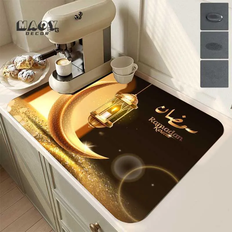 Carpet Muslim Ramadan Drain Pad Eid AlFitr Super Absorbent Kitchen Coffee AntiSlip Rugs Bowl Bar Placemat Rubber Dish Drying Mat Z0411