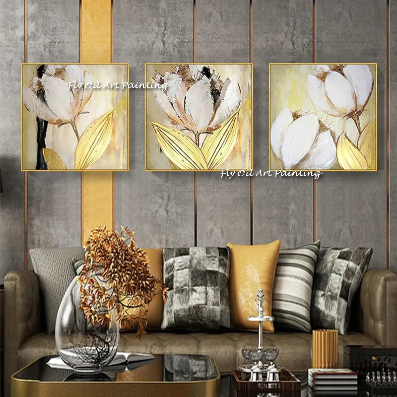 Paintings Hand painted Large Size Gold Foil Flower Abstract Oil Painting Canvas Paintings Art Wall Picture For Home Living Room Wall Decor 231110