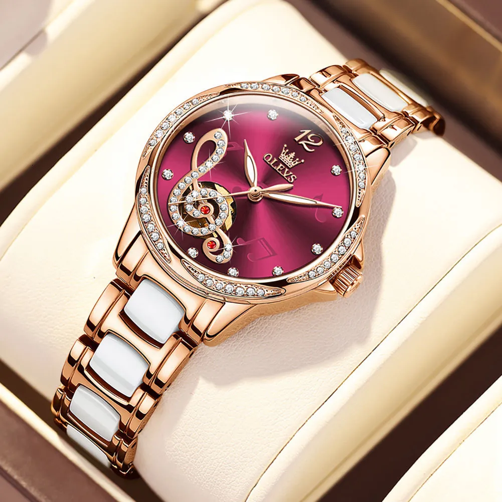 Montres-bracelets OLEVS automatique mécanique femmes Bracelet montre en céramique diamant veilleuse étanche mode avec boîte-cadeau 230410