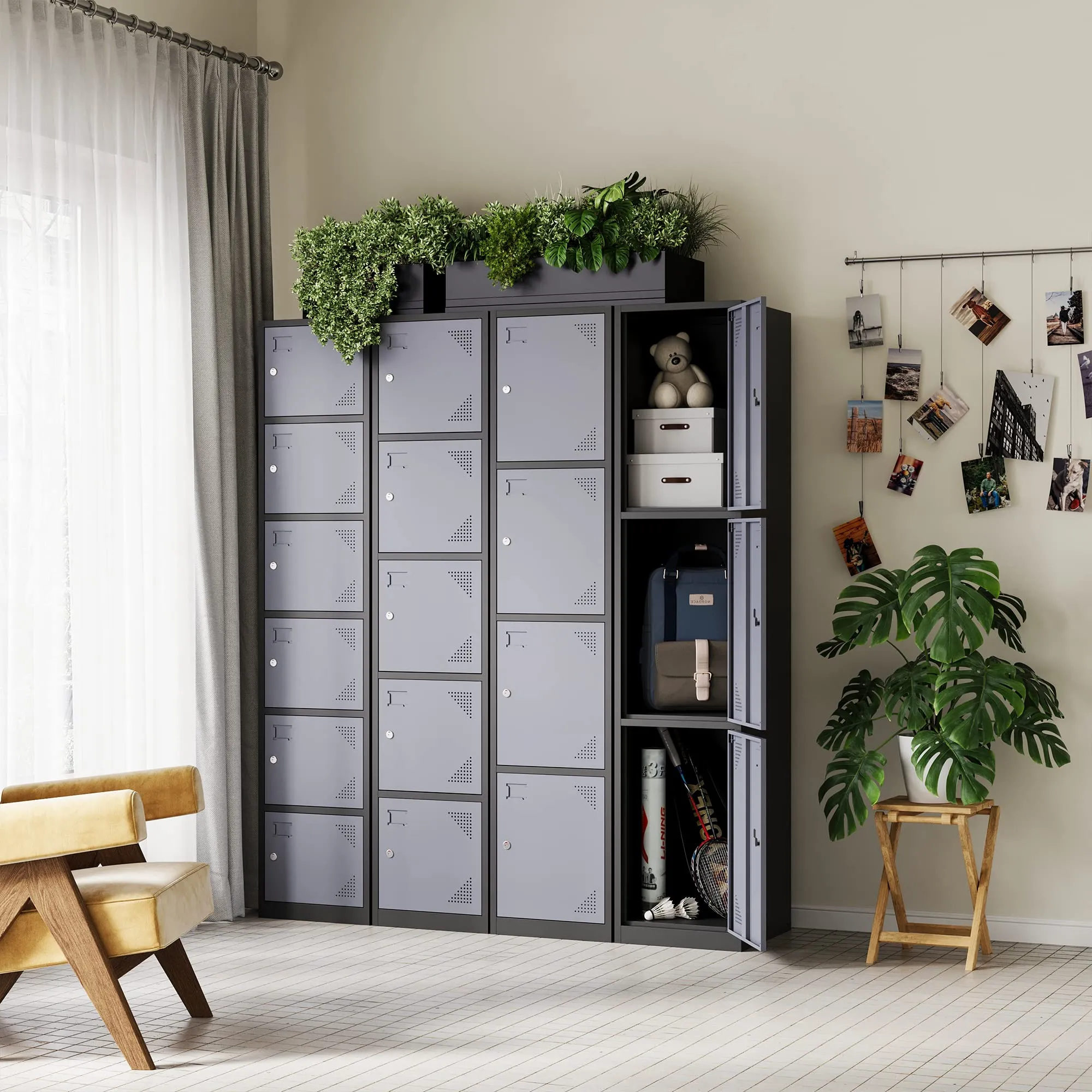 Letaya 71-Inch Metal Storage Locker Cabinet, 6-Door Lockable With Ventilation, For Office Staff Gym School Home Sundries, Gray