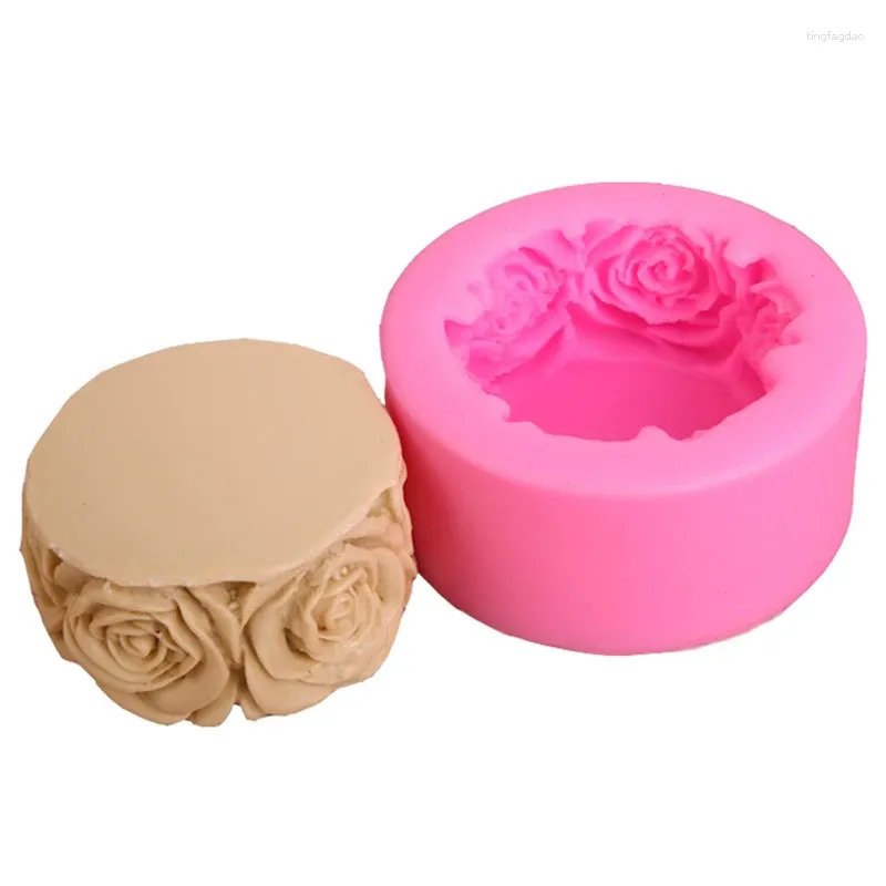 Stampi da forno fai da te cilindro 3D fiore rosa stampo in silicone 7 cm torta fondente decorazione stampo cioccolato sapone candela