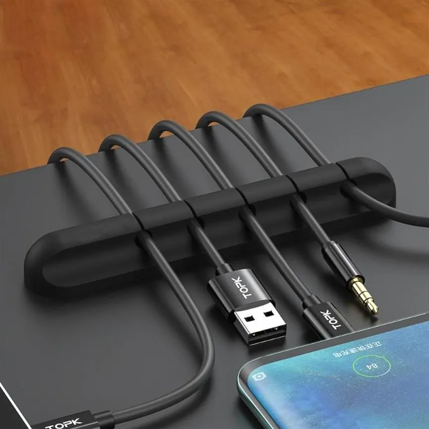 Ganchos trilhos Wonderlife Organizador de cabos Silicone USB Winder Desktop Tidy Management Clips Holder para mouse fone de ouvido Wire290K