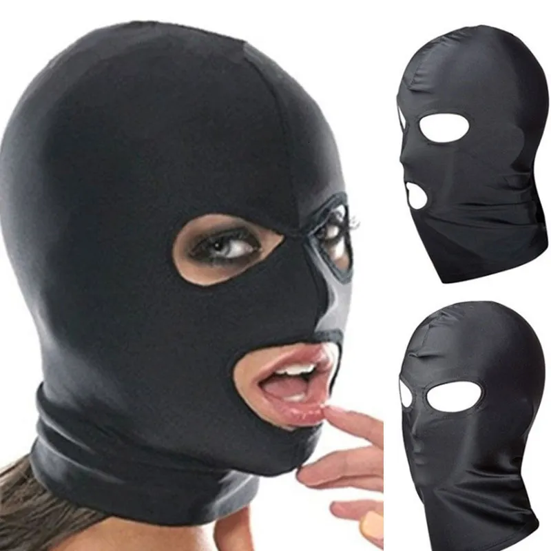 Jouets pour adultes Sexy Open Mouth Eye Bondage Party Mask Cosplay Slave punir Couvre-chef Vêtements exotiques Produits de sexe BDSM Fetish Hood 230411