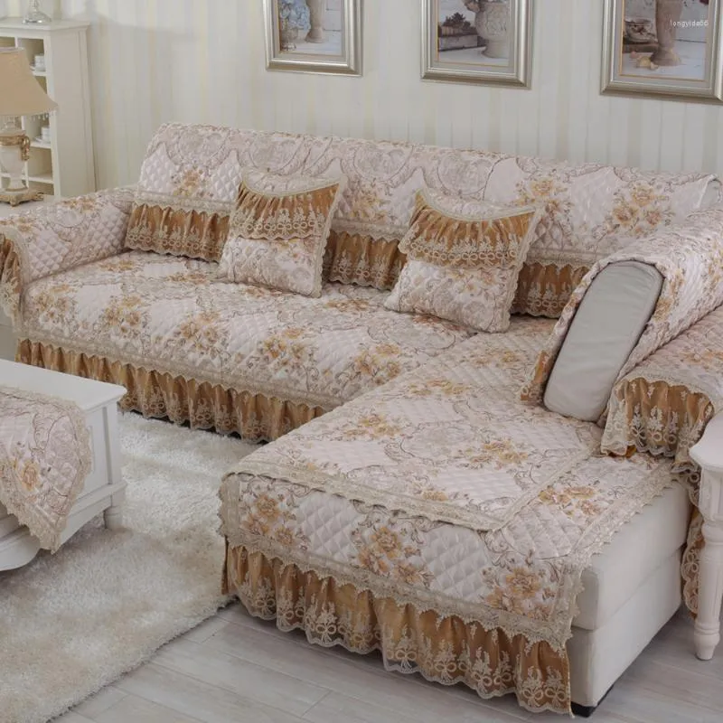 Chair Covers Orange Luxury Linen Cotton Sofa Cover Jacquard Lace Splicing Modular Slipcovers Non-slip Towel Pillow Case