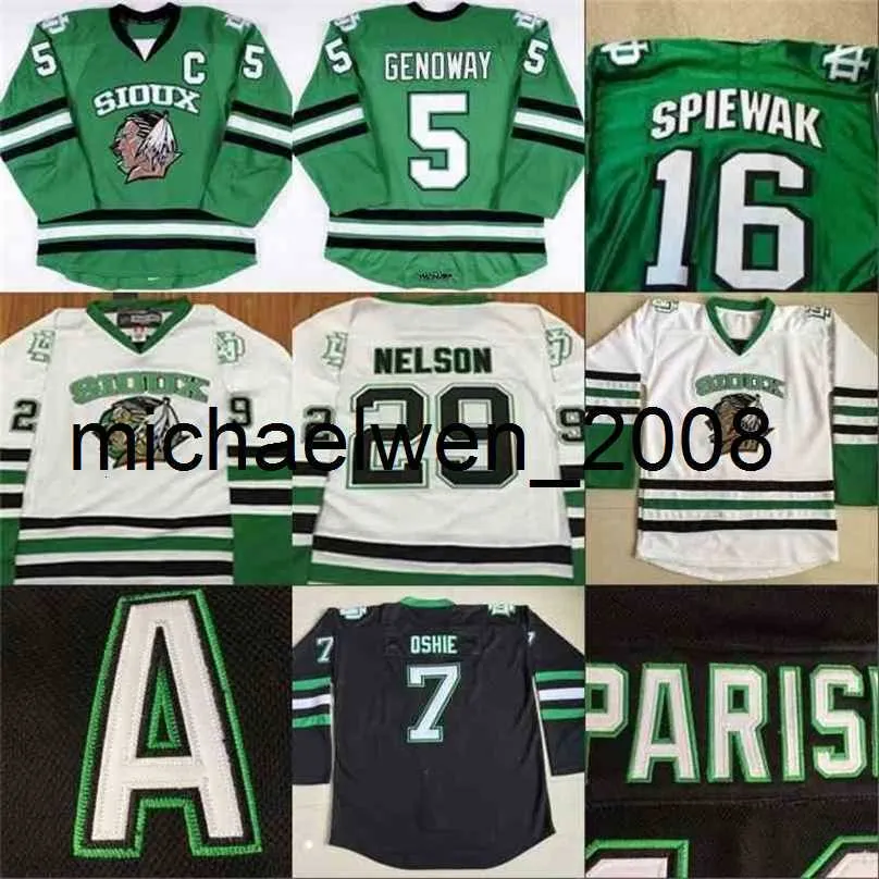 Weng North Dakota Hockey Jersey 5 Chay Genoway 16 SPIEWAK 29 Brock Nelson 7 TJ Oshie 9 Jonathan Toews Fighting Sioux DAKOTA College Hockey