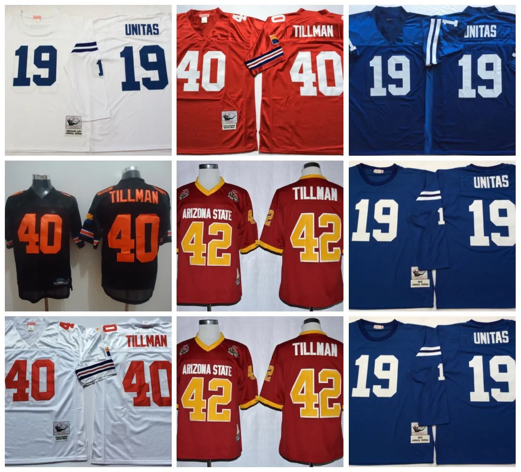 NCAA 75th Vintage Football 40 Pat Tillman Jersey 19 Johnny Jerseys Unitas Shirt Black White Blue Red